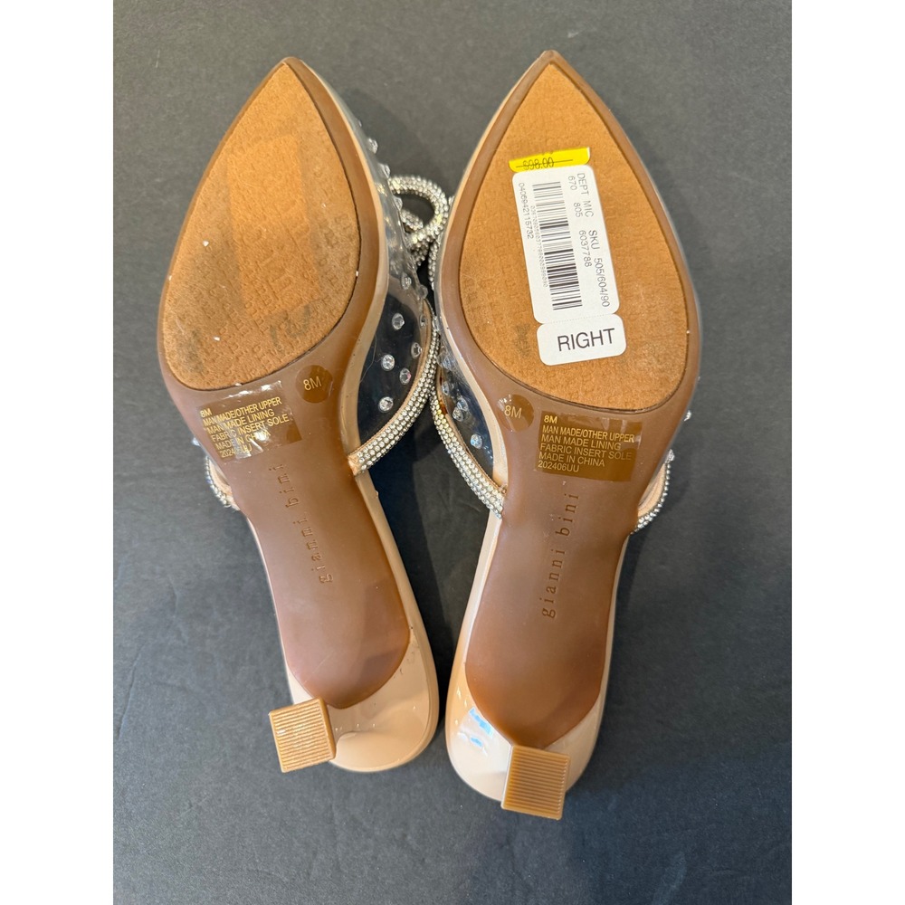 NWT Gianni Bini Clear Rhinestone Studded Bow Pointed Toe Kitten Heel Mules Sz 8 - Picture 8 of 9